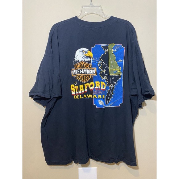 Vintage 1993 Harley Davidson Seaford Delaware T Shirt Black Sz 3XL Single Stitch